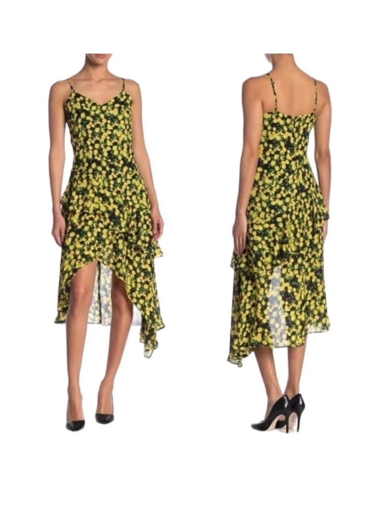 Parker Lemon Print Ruffle Dress Size Small New Nwot